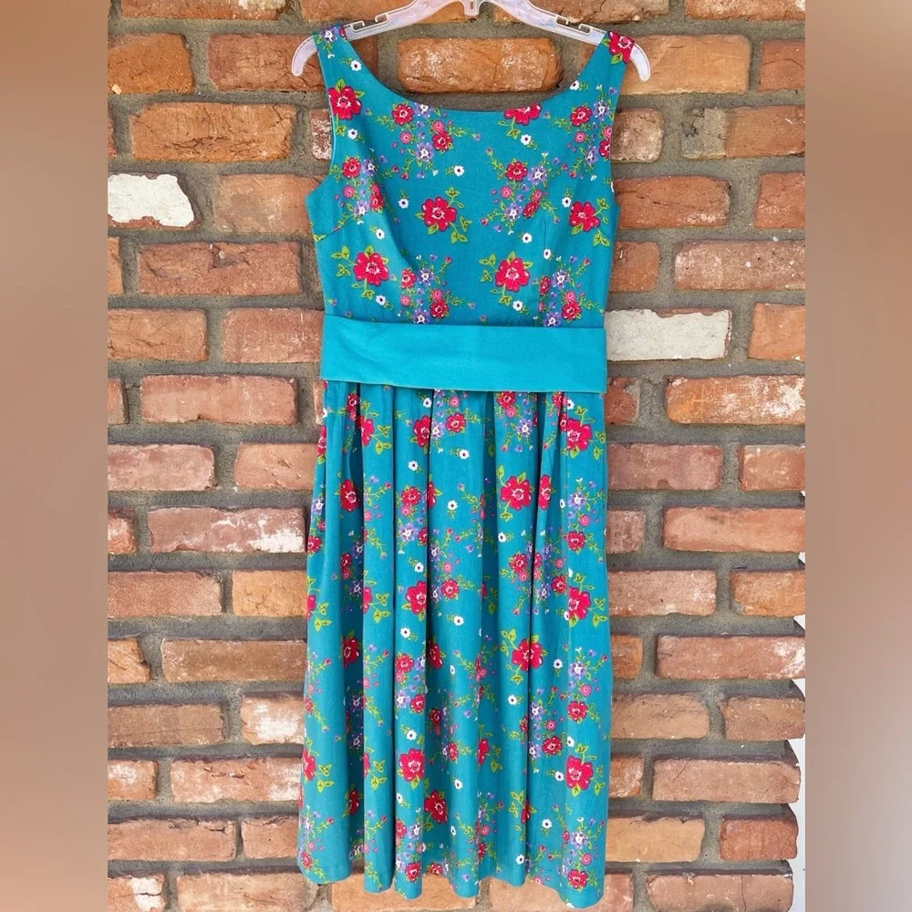 Lindy Bop Lana Teal Floral Party Dress NWT Rockabilly Size 6 - Picture 3 of 13